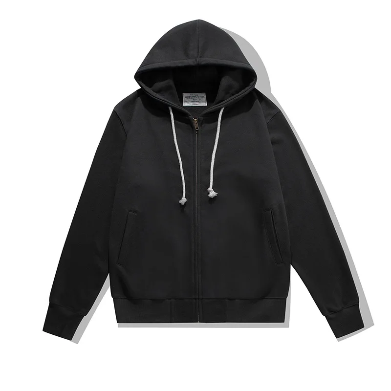 500GSM Heavyweight Terry Zip Up Hoodie for Men Solid Color Loose Oversized Casual Trendy Comfort Layering Full Zip Sweatshirt