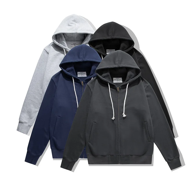 500GSM Heavyweight Terry Zip Up Hoodie for Men Solid Color Loose Oversized Casual Trendy Comfort Layering Full Zip Sweatshirt