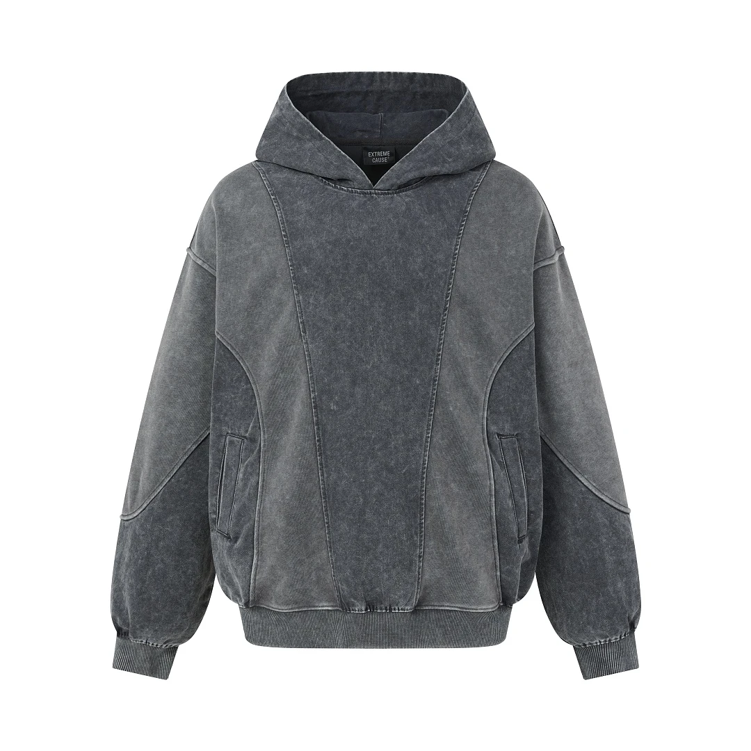 American Streetwear Deconstructed Panel Spliced Hoodie Unisex Washed Distressed Vintage Loose Oversized Sweatshirt