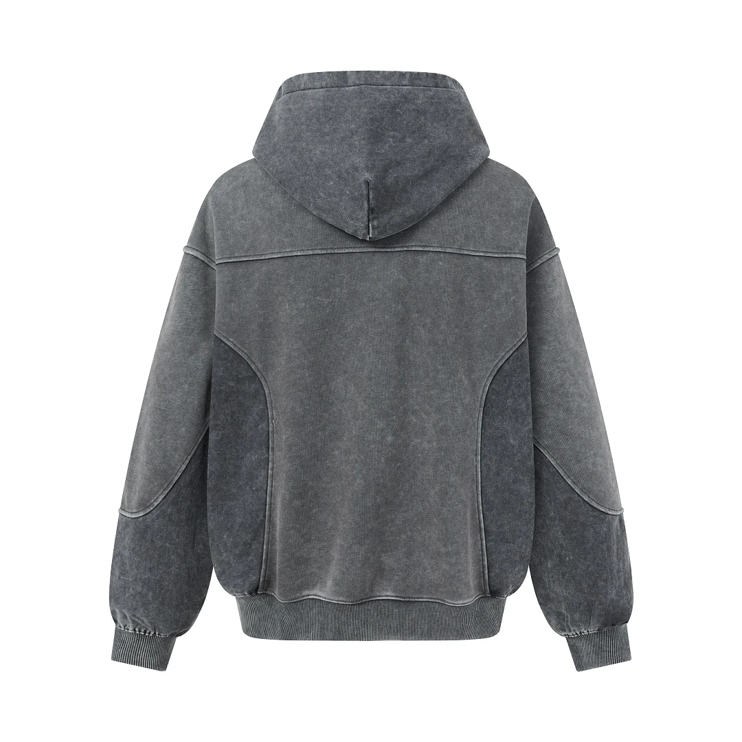 American Streetwear Deconstructed Panel Spliced Hoodie Unisex Washed Distressed Vintage Loose Oversized Sweatshirt