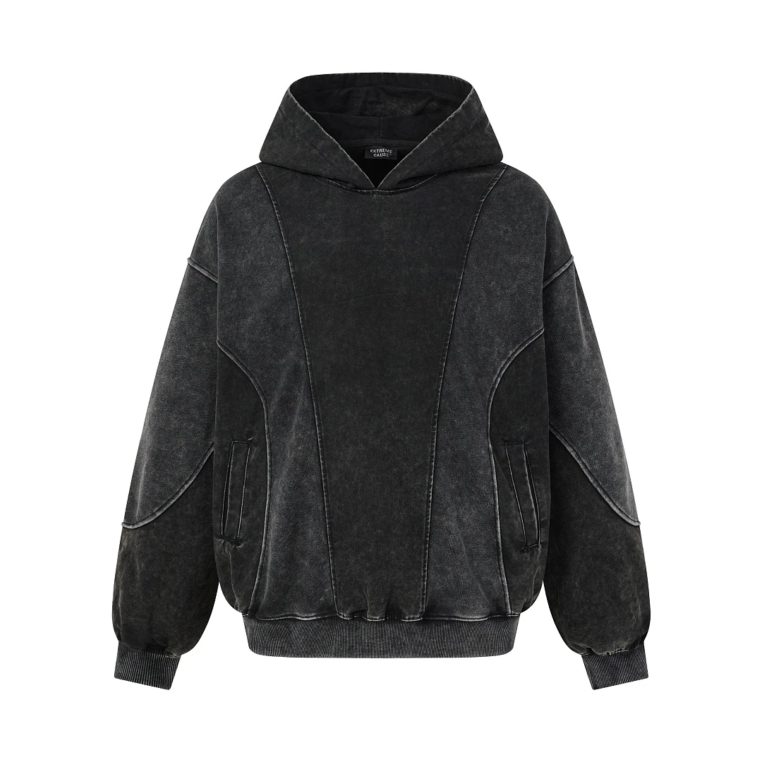 American Streetwear Deconstructed Panel Spliced Hoodie Unisex Washed Distressed Vintage Loose Oversized Sweatshirt