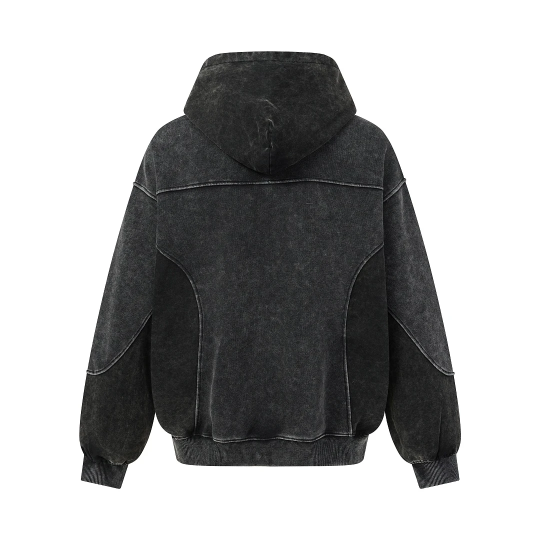 American Streetwear Deconstructed Panel Spliced Hoodie Unisex Washed Distressed Vintage Loose Oversized Sweatshirt