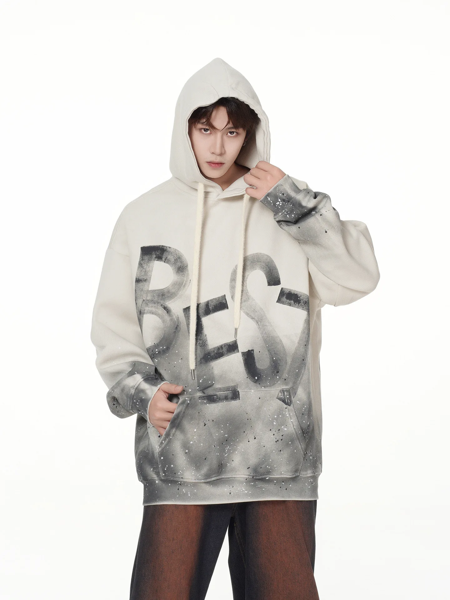 PFNW High Street Fashion Dirty Stained Graffiti Hoodie Men's Hooded Long Sleeve Loose Pullover Top 2026 New Tide 28L3413