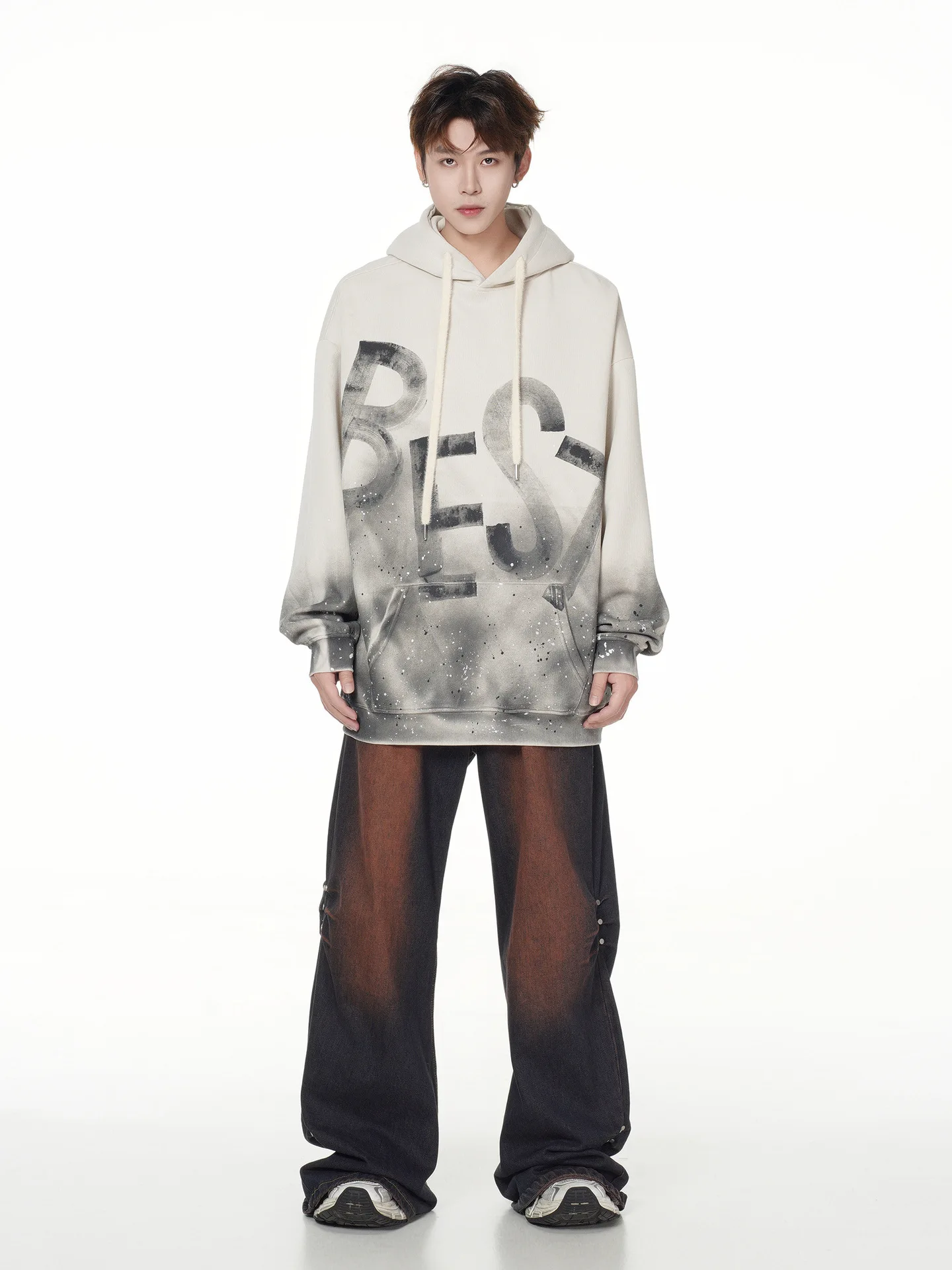 PFNW High Street Fashion Dirty Stained Graffiti Hoodie Men's Hooded Long Sleeve Loose Pullover Top 2026 New Tide 28L3413