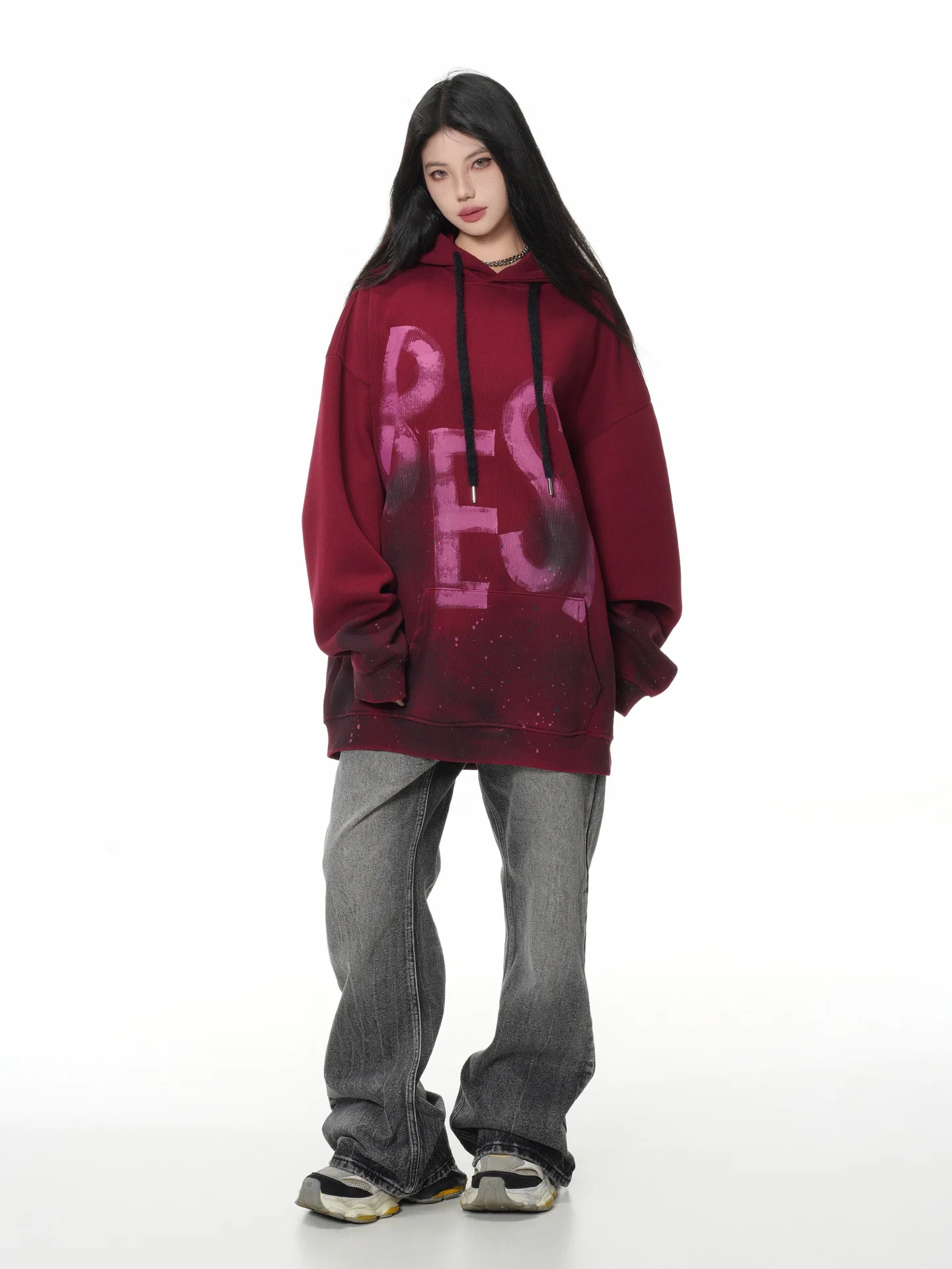 PFNW High Street Fashion Dirty Stained Graffiti Hoodie Men's Hooded Long Sleeve Loose Pullover Top 2026 New Tide 28L3413