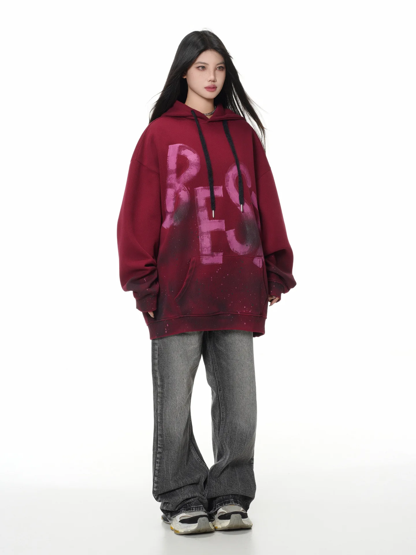 PFNW High Street Fashion Dirty Stained Graffiti Hoodie Men's Hooded Long Sleeve Loose Pullover Top 2026 New Tide 28L3413