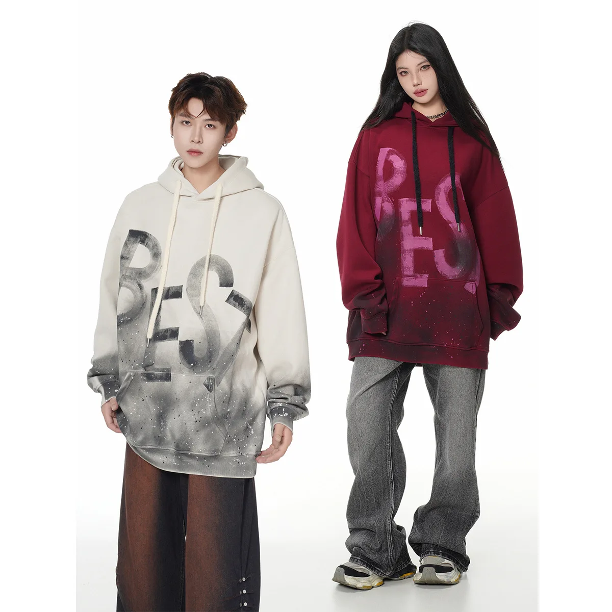 PFNW High Street Fashion Dirty Stained Graffiti Hoodie Men's Hooded Long Sleeve Loose Pullover Top 2026 New Tide 28L3413