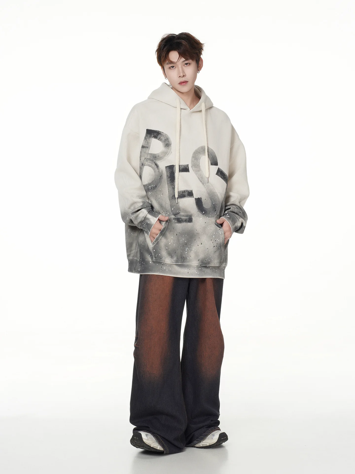 PFNW High Street Fashion Dirty Stained Graffiti Hoodie Men's Hooded Long Sleeve Loose Pullover Top 2026 New Tide 28L3413