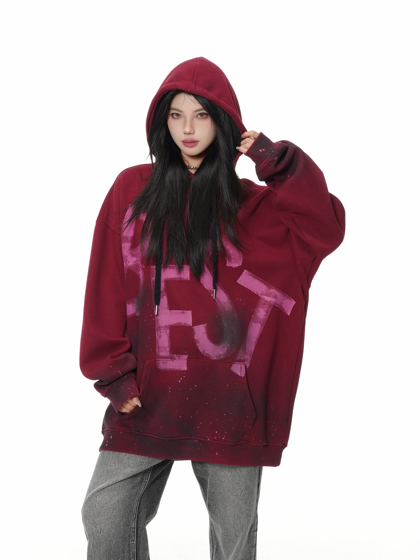 PFNW High Street Fashion Dirty Stained Graffiti Hoodie Men's Hooded Long Sleeve Loose Pullover Top 2026 New Tide 28L3413