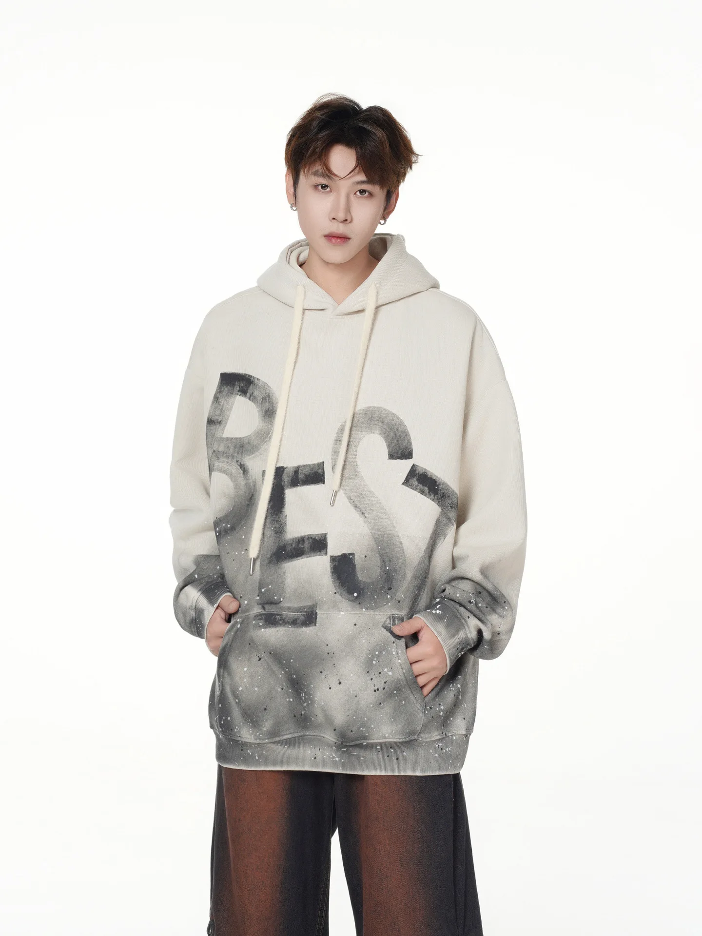 PFNW High Street Fashion Dirty Stained Graffiti Hoodie Men's Hooded Long Sleeve Loose Pullover Top 2026 New Tide 28L3413