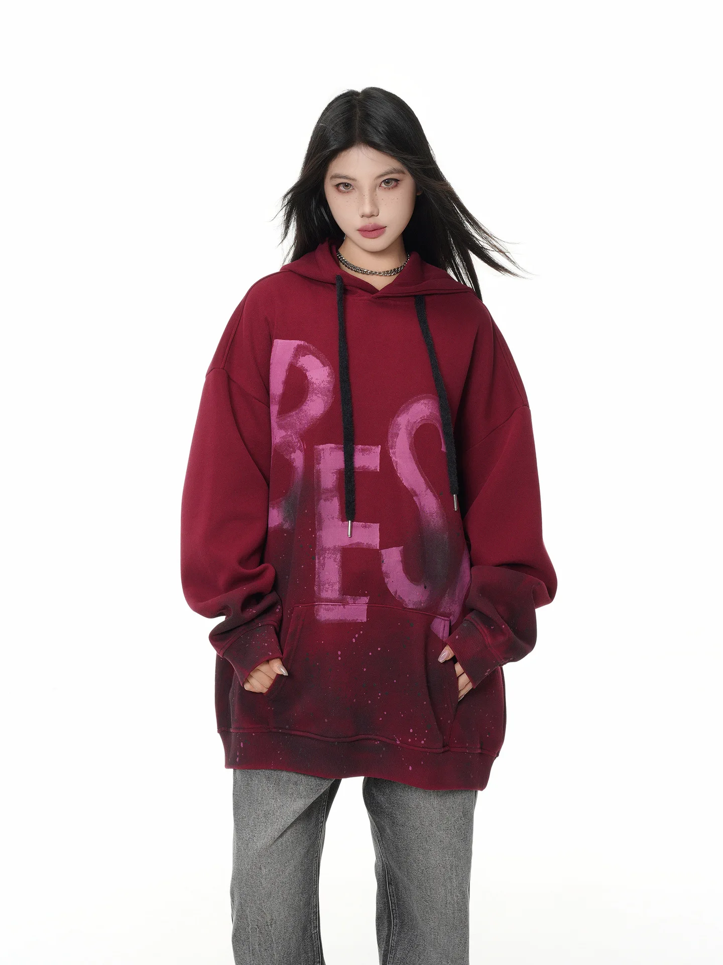 PFNW High Street Fashion Dirty Stained Graffiti Hoodie Men's Hooded Long Sleeve Loose Pullover Top 2026 New Tide 28L3413