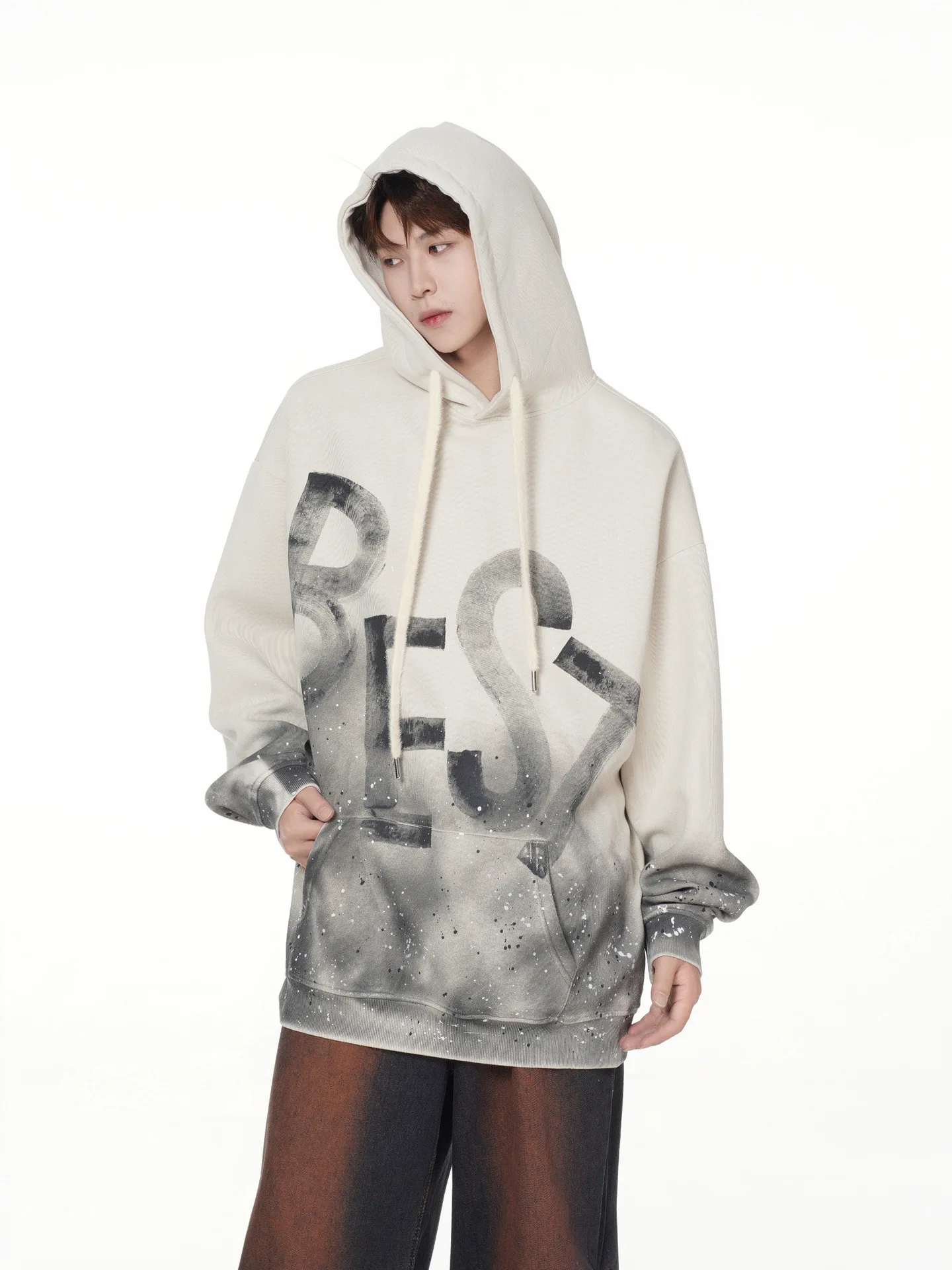 PFNW High Street Fashion Dirty Stained Graffiti Hoodie Men's Hooded Long Sleeve Loose Pullover Top 2026 New Tide 28L3413