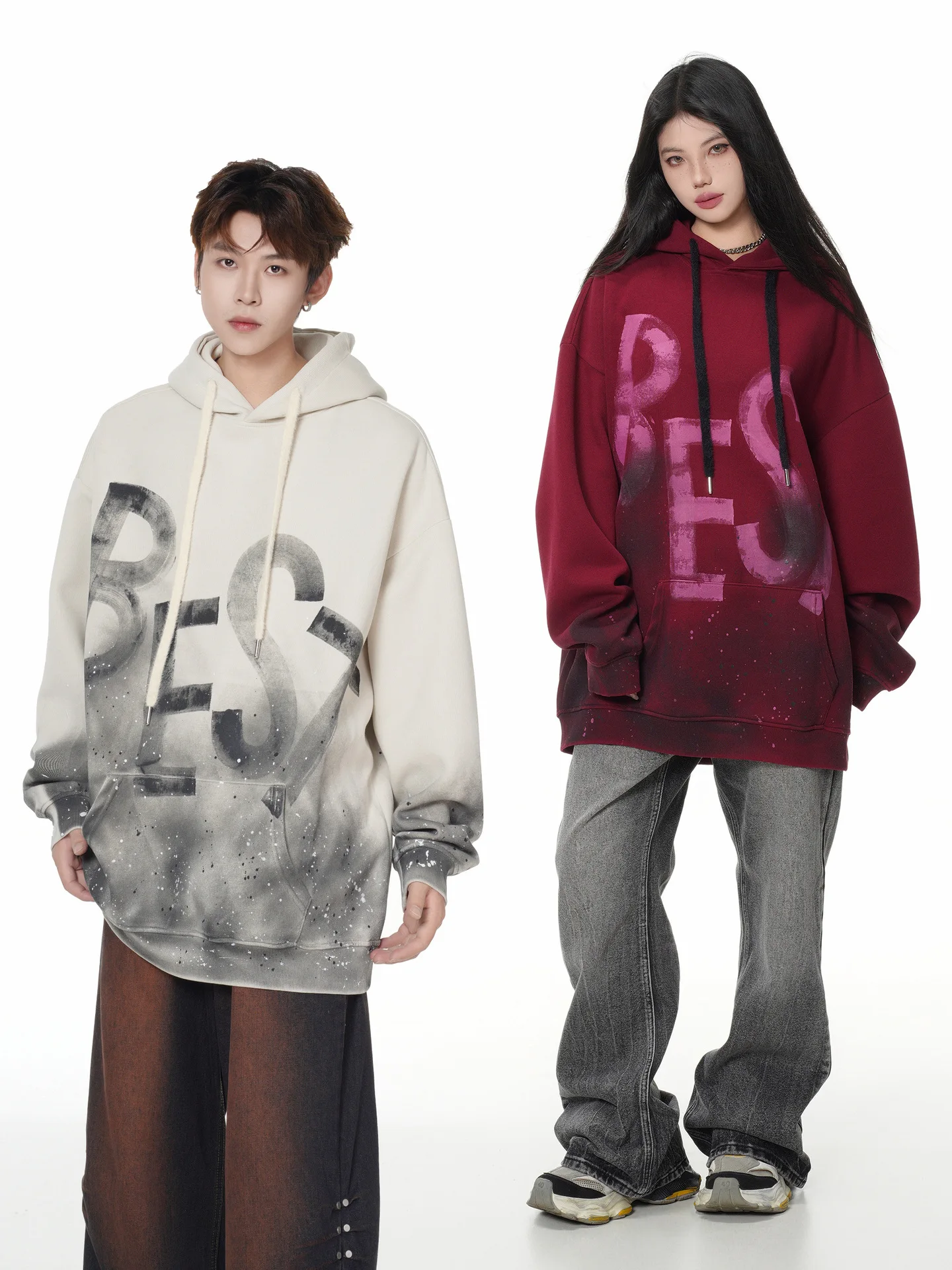 PFNW High Street Fashion Dirty Stained Graffiti Hoodie Men's Hooded Long Sleeve Loose Pullover Top 2026 New Tide 28L3413