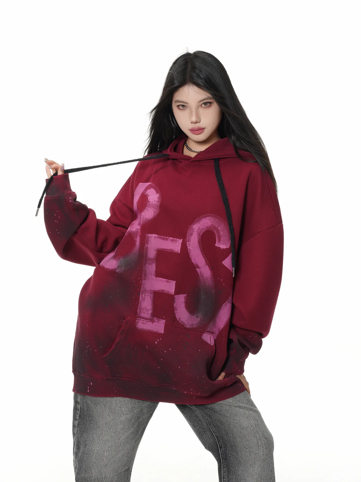 PFNW High Street Fashion Dirty Stained Graffiti Hoodie Men's Hooded Long Sleeve Loose Pullover Top 2026 New Tide 28L3413