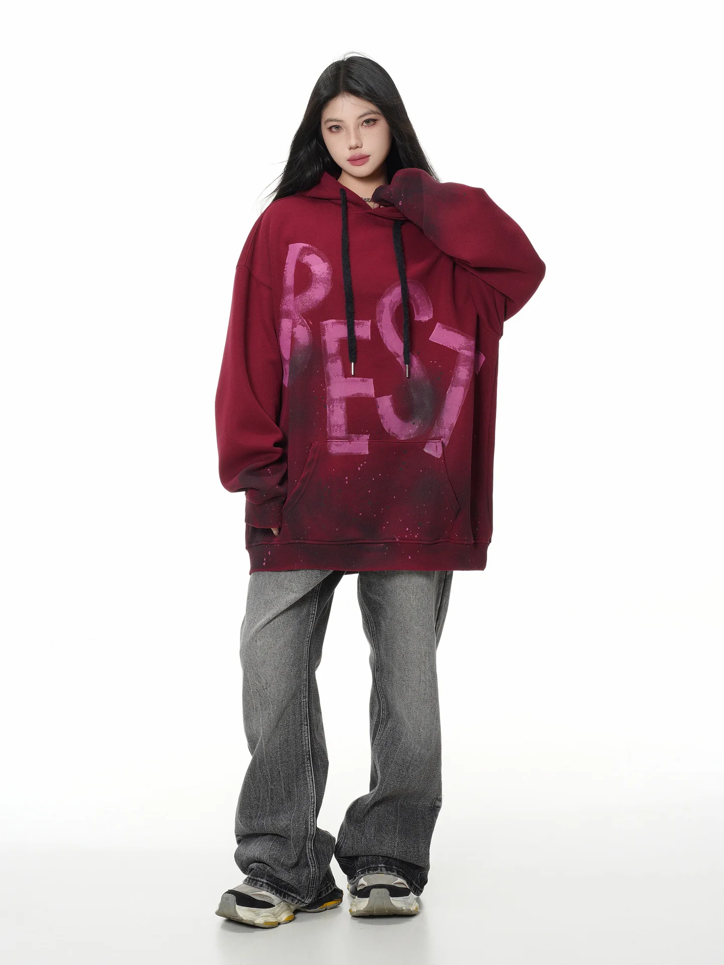 PFNW High Street Fashion Dirty Stained Graffiti Hoodie Men's Hooded Long Sleeve Loose Pullover Top 2026 New Tide 28L3413