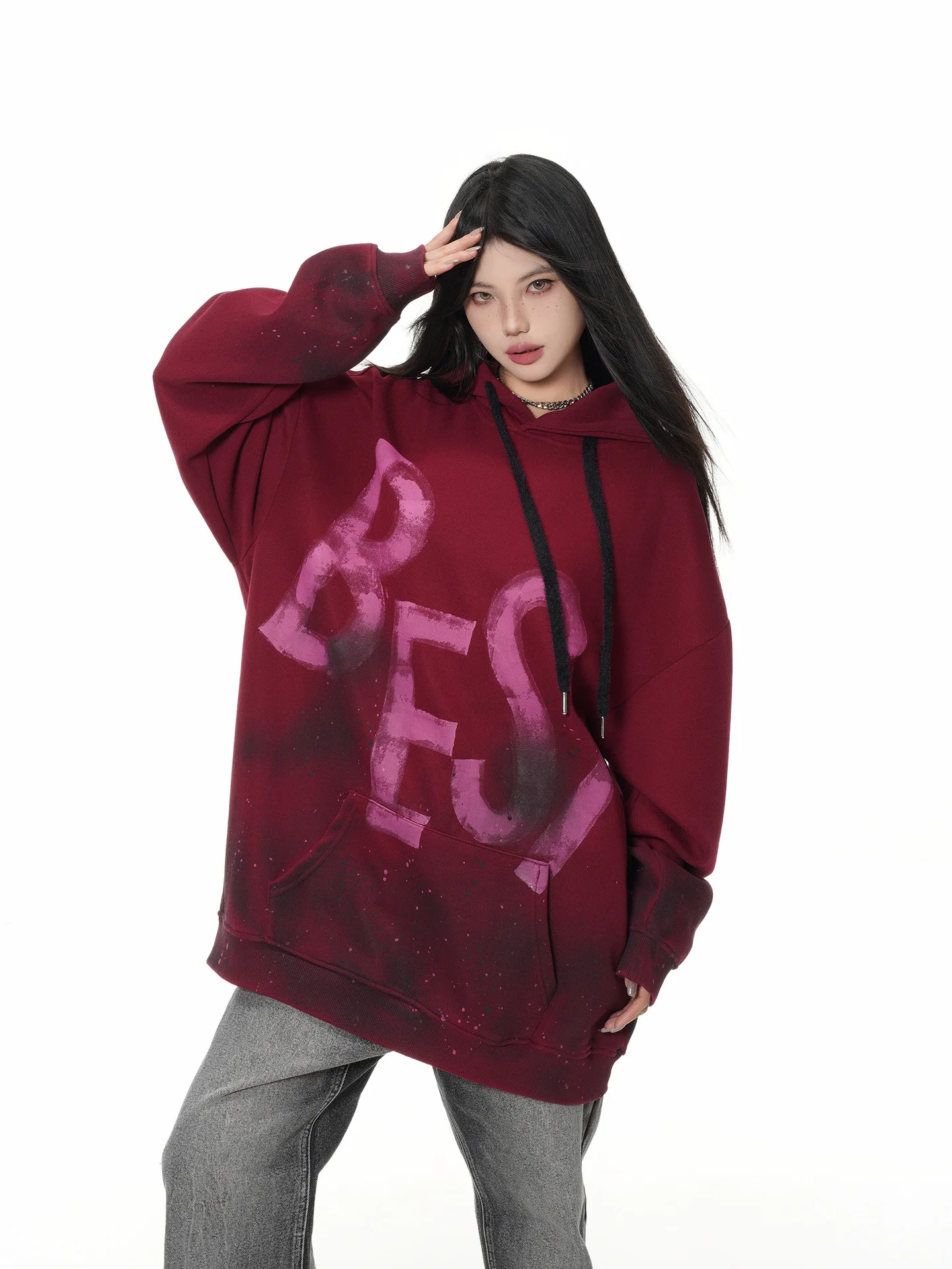 PFNW High Street Fashion Dirty Stained Graffiti Hoodie Men's Hooded Long Sleeve Loose Pullover Top 2026 New Tide 28L3413