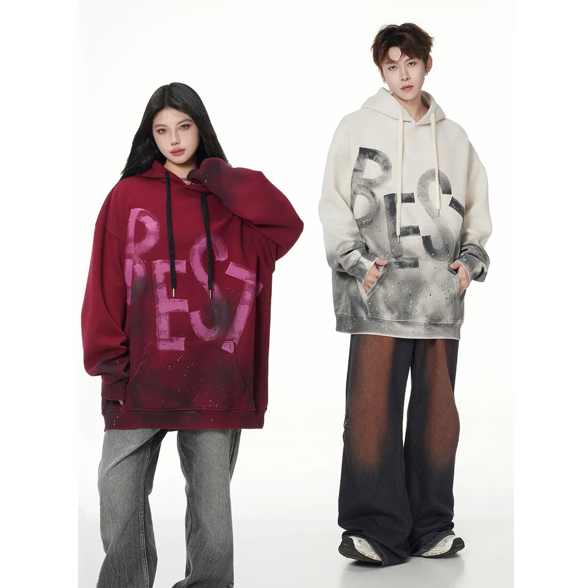 PFNW High Street Fashion Dirty Stained Graffiti Hoodie Men's Hooded Long Sleeve Loose Pullover Top 2026 New Tide 28L3413