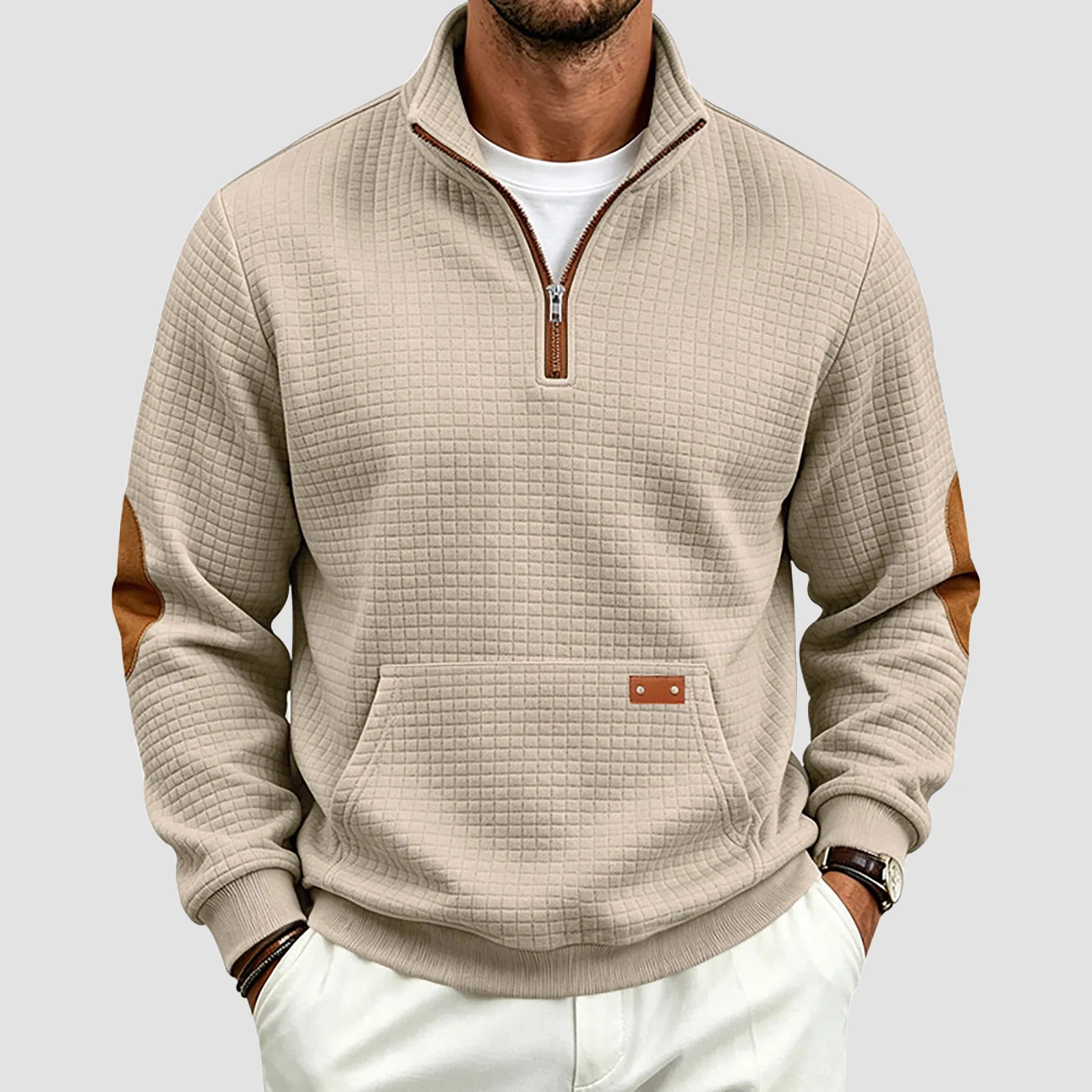 Fall/Winter European And Men's Outdoor Casual Loose Fitting Heavyweight Stand Small Check Knitted Sweatshirts for Adults