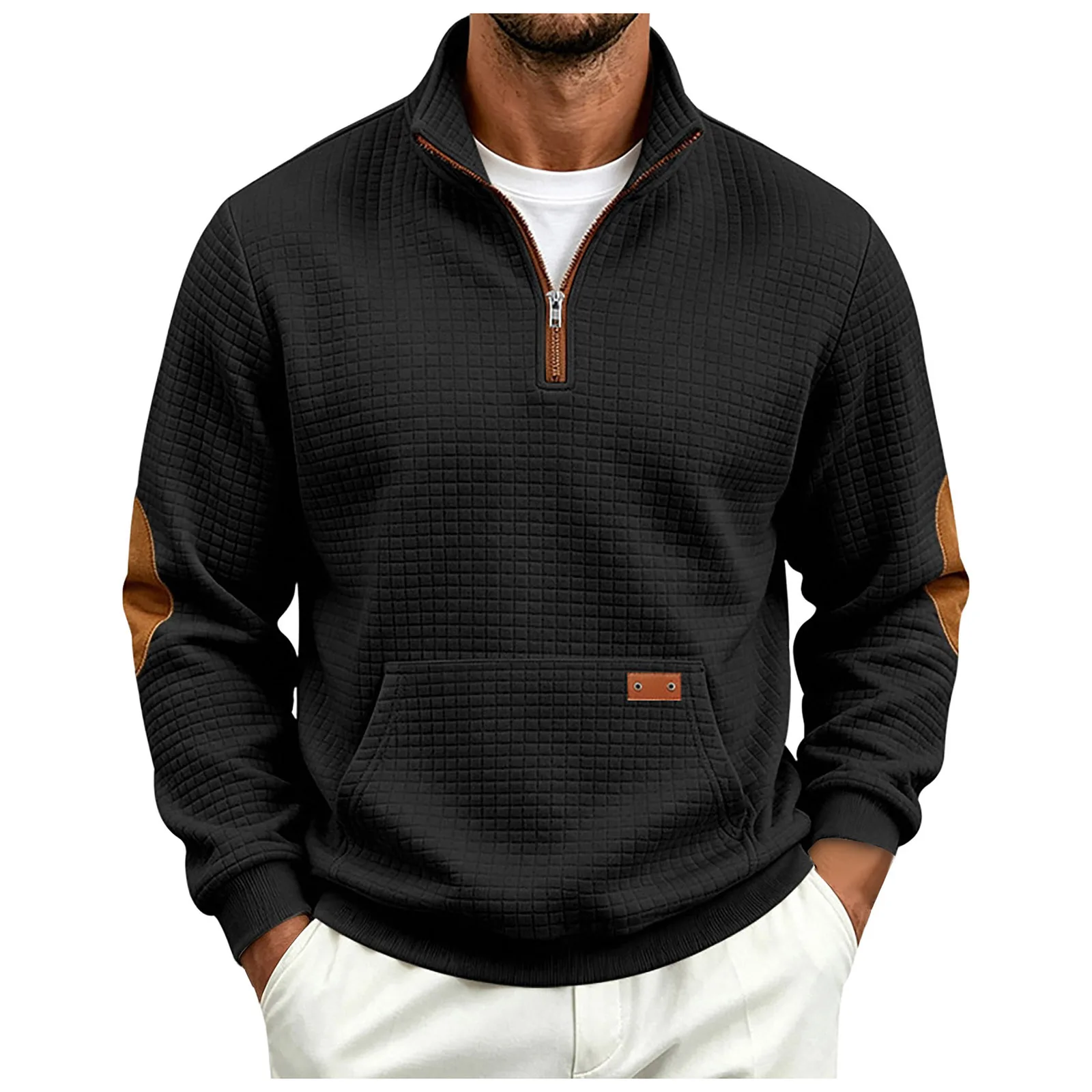 Fall/Winter European And Men's Outdoor Casual Loose Fitting Heavyweight Stand Small Check Knitted Sweatshirts for Adults