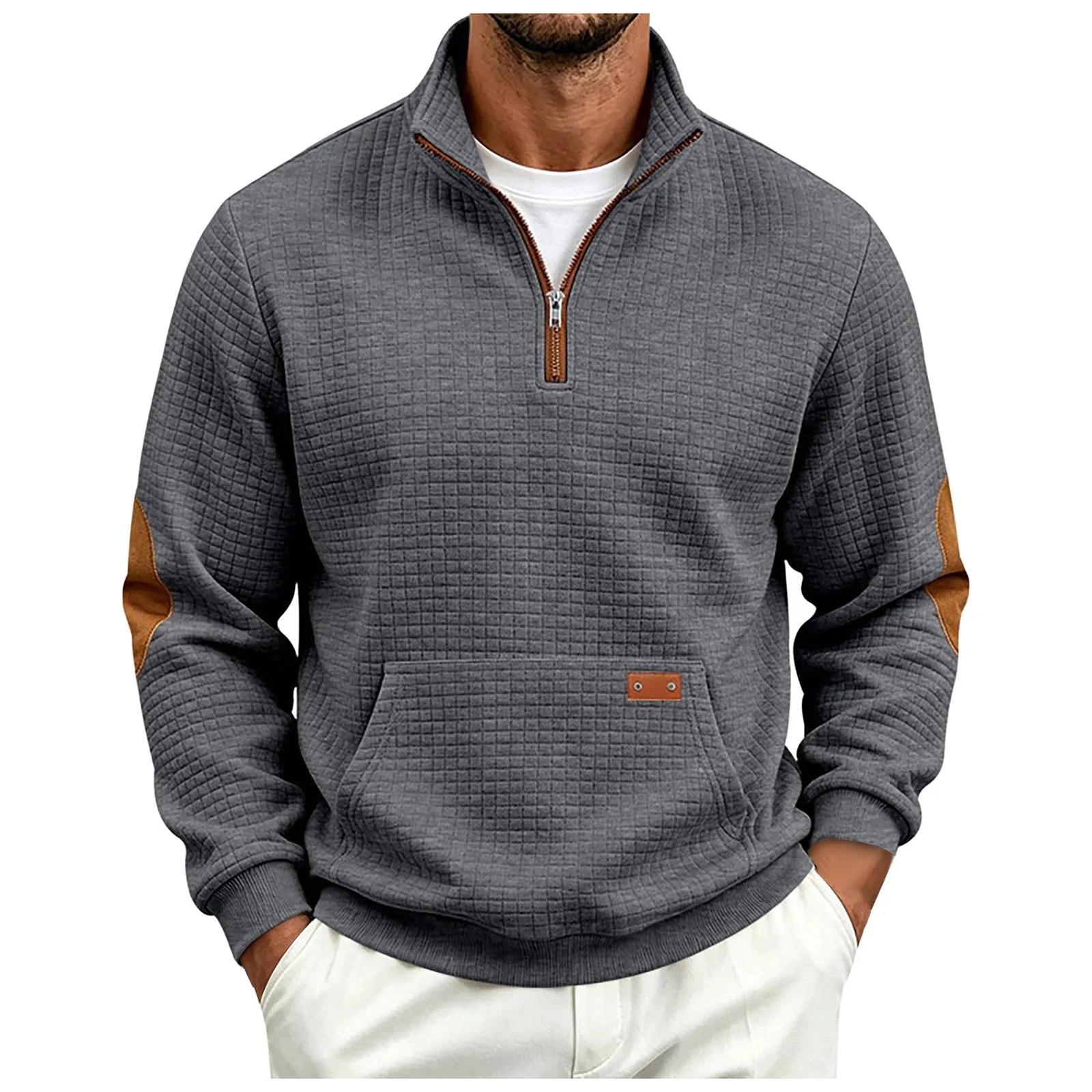 Fall/Winter European And Men's Outdoor Casual Loose Fitting Heavyweight Stand Small Check Knitted Sweatshirts for Adults