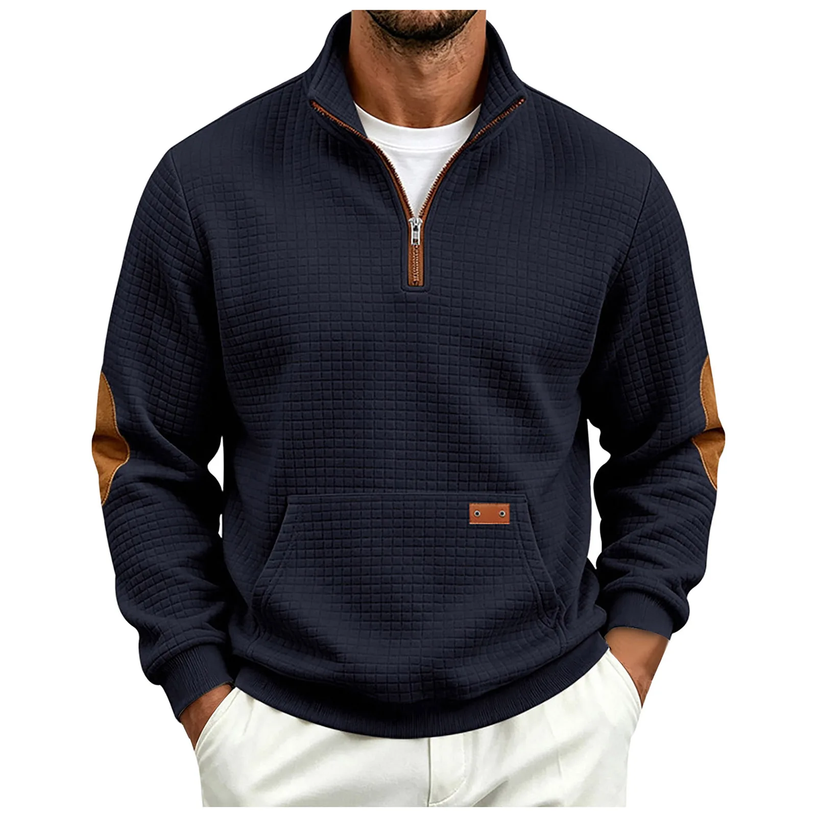 Fall/Winter European And Men's Outdoor Casual Loose Fitting Heavyweight Stand Small Check Knitted Sweatshirts for Adults