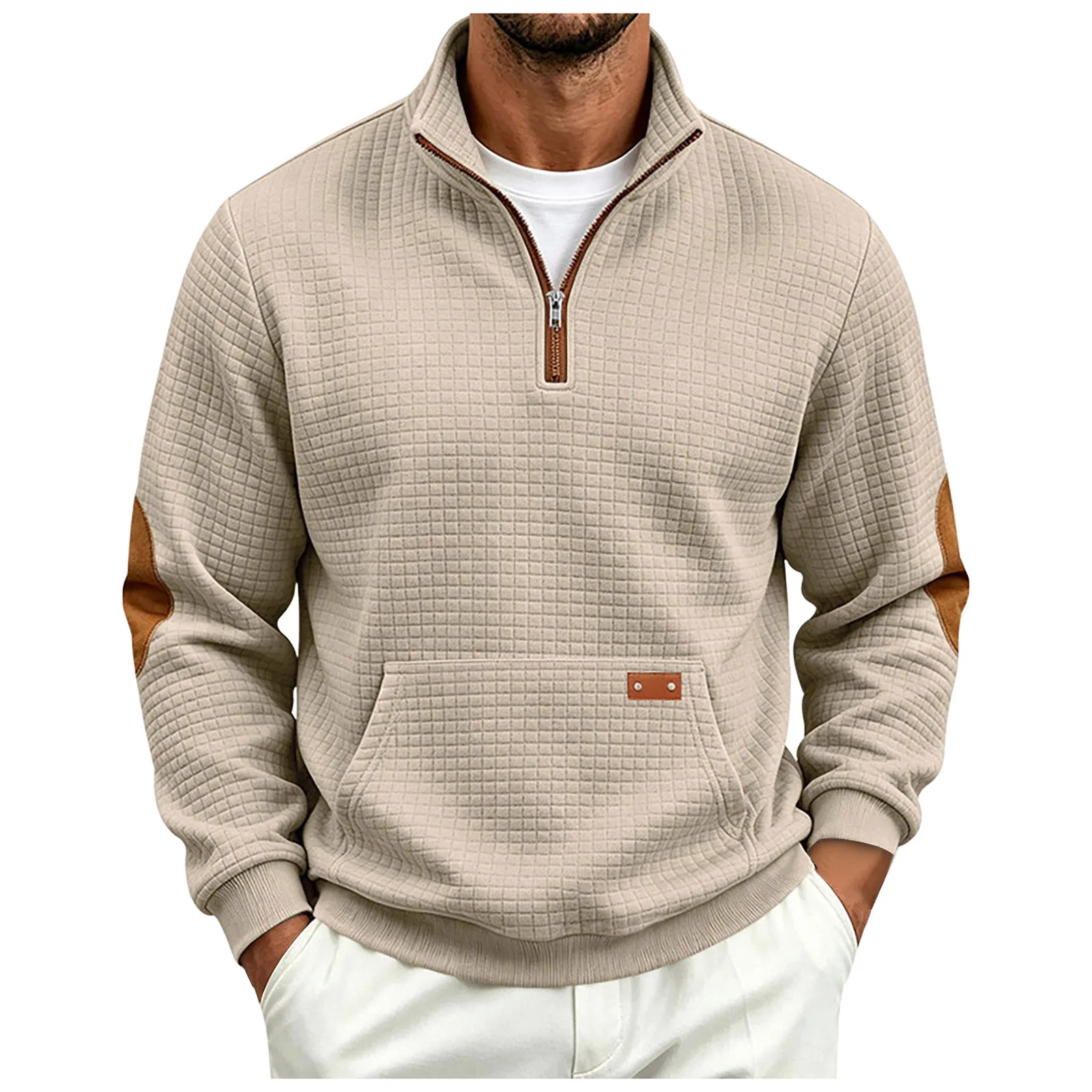 Fall/Winter European And Men's Outdoor Casual Loose Fitting Heavyweight Stand Small Check Knitted Sweatshirts for Adults