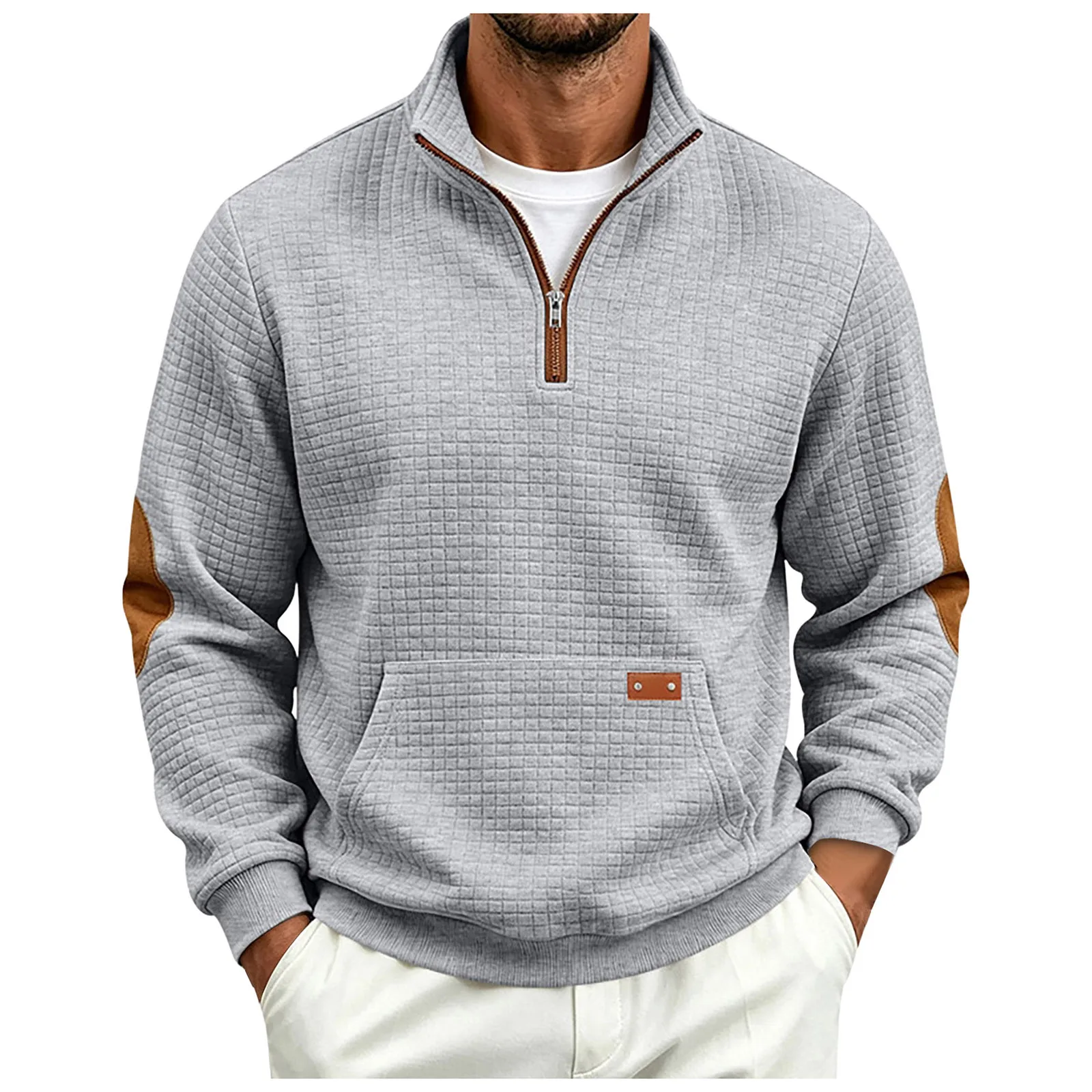 Fall/Winter European And Men's Outdoor Casual Loose Fitting Heavyweight Stand Small Check Knitted Sweatshirts for Adults
