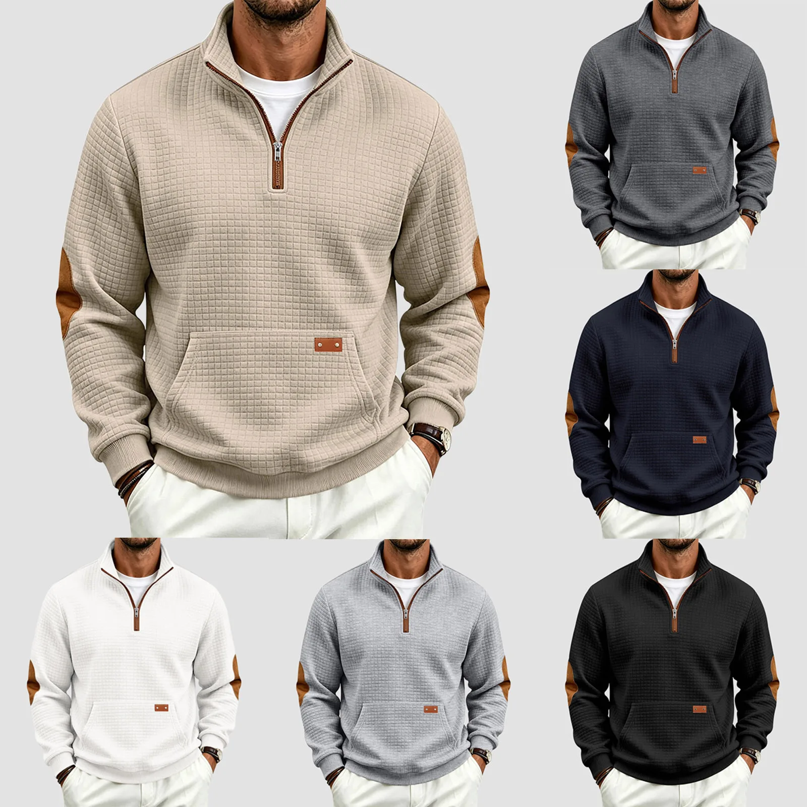Fall/Winter European And Men's Outdoor Casual Loose Fitting Heavyweight Stand Small Check Knitted Sweatshirts for Adults