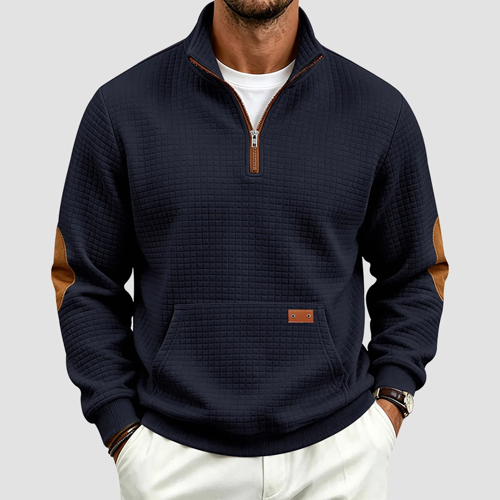 Fall/Winter European And Men's Outdoor Casual Loose Fitting Heavyweight Stand Small Check Knitted Sweatshirts for Adults