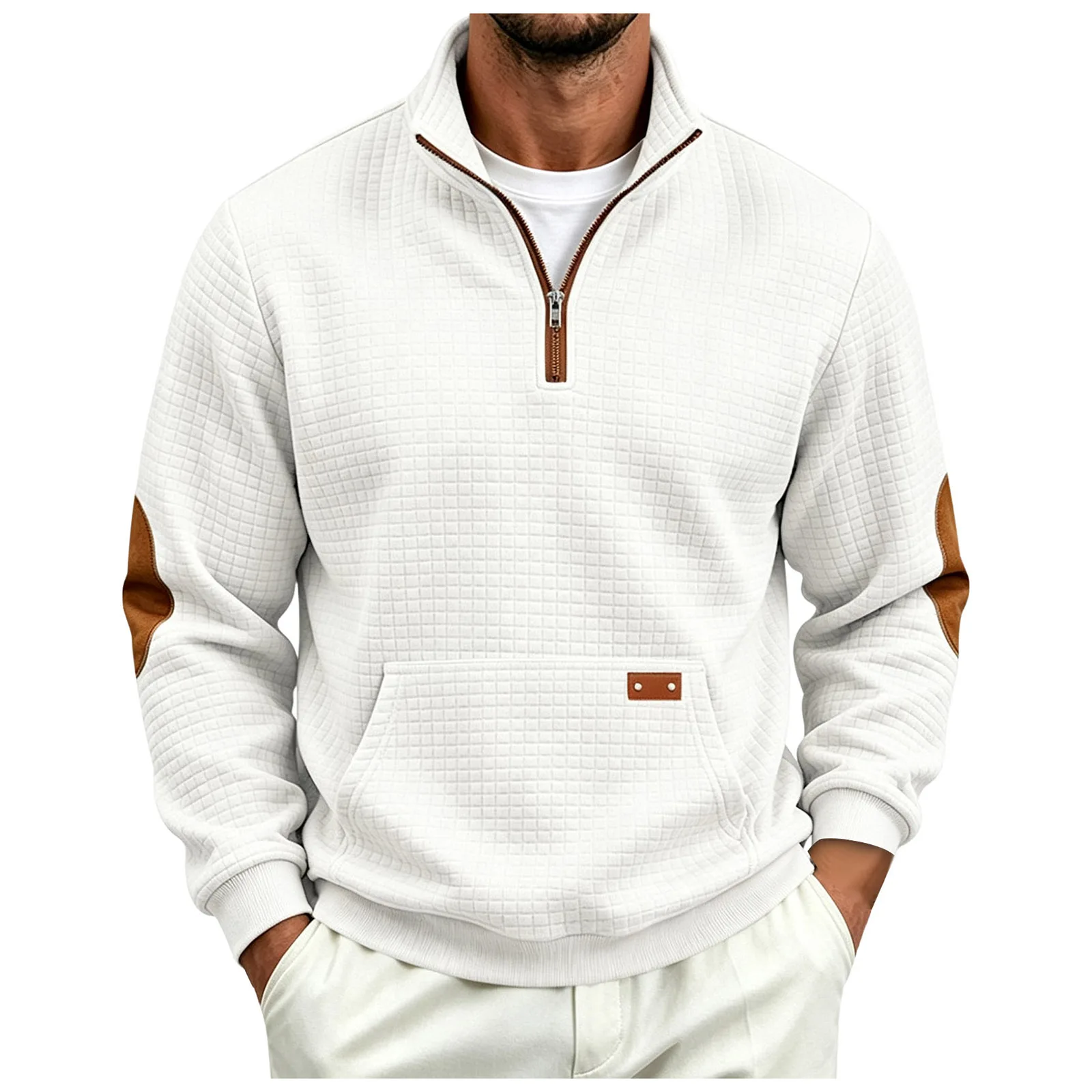Fall/Winter European And Men's Outdoor Casual Loose Fitting Heavyweight Stand Small Check Knitted Sweatshirts for Adults