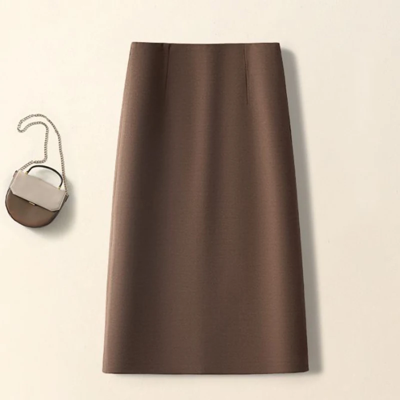 Autumn Winter Female Korean Solid A-line Wool Skirts Girls Classic Fashion High Waist Skirts Women Retro Thin Mid-Long Dress