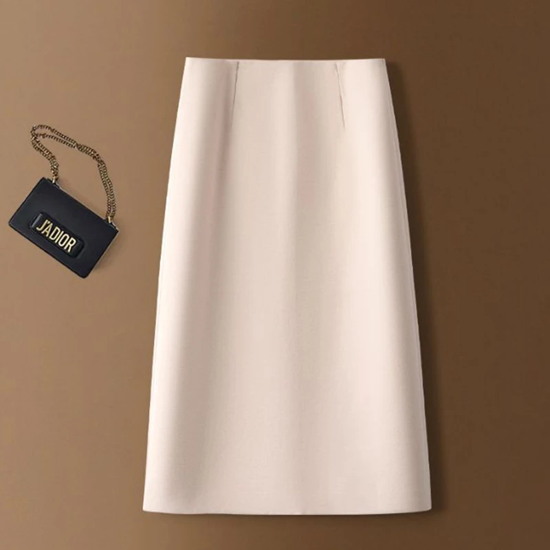 Autumn Winter Female Korean Solid A-line Wool Skirts Girls Classic Fashion High Waist Skirts Women Retro Thin Mid-Long Dress