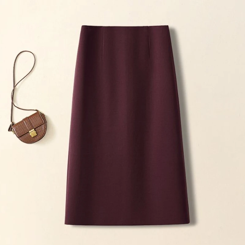 Autumn Winter Female Korean Solid A-line Wool Skirts Girls Classic Fashion High Waist Skirts Women Retro Thin Mid-Long Dress