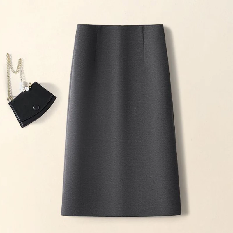 Autumn Winter Female Korean Solid A-line Wool Skirts Girls Classic Fashion High Waist Skirts Women Retro Thin Mid-Long Dress
