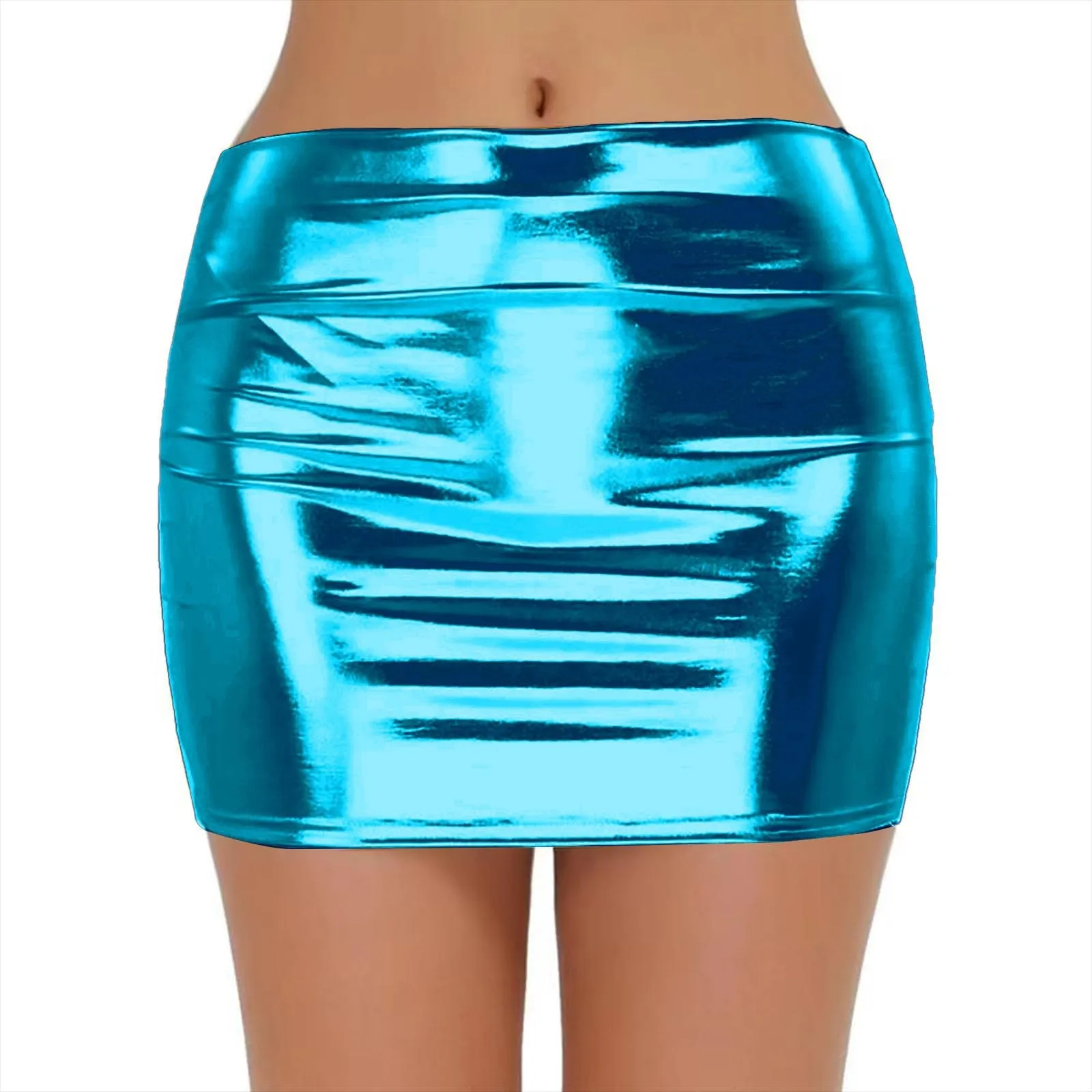 Sexy PU Leather Short Skirts for Women Club Prom Performance Solid High Waist Mini Skirt Gold Red Shine Bright Fladas Mujer