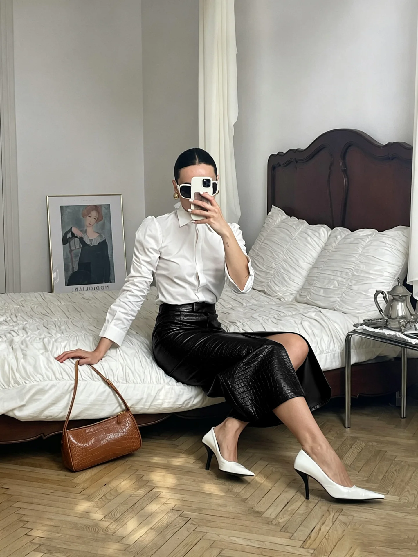 SINGREINY Fake Crocodile Grain Leather Long Skirts Autumn Fashion Designer-Inspired Straight Retro PU Leather Split Skrits