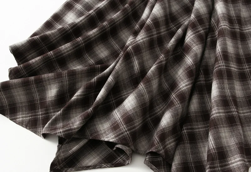 French Vintage Plaid Wrap Skirts for Women Autumn High Waist Pleated A-Line Maxi Skirts Irregular Long Skirts Female Clothing