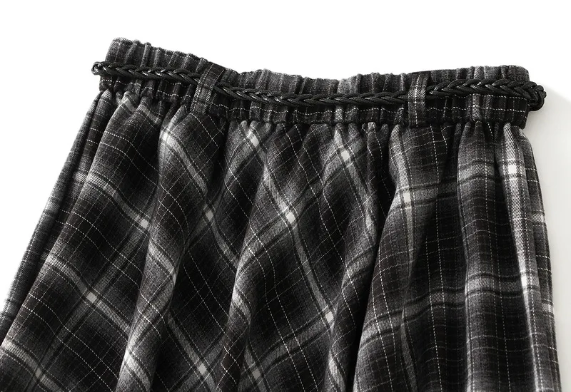 French Vintage Plaid Wrap Skirts for Women Autumn High Waist Pleated A-Line Maxi Skirts Irregular Long Skirts Female Clothing