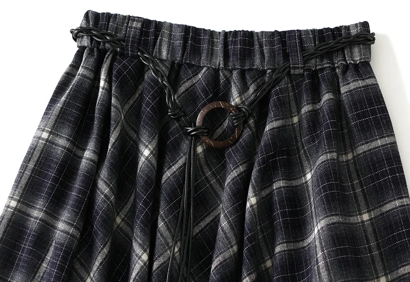 French Vintage Plaid Wrap Skirts for Women Autumn High Waist Pleated A-Line Maxi Skirts Irregular Long Skirts Female Clothing