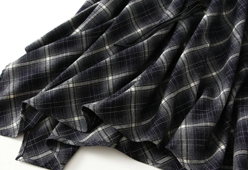 French Vintage Plaid Wrap Skirts for Women Autumn High Waist Pleated A-Line Maxi Skirts Irregular Long Skirts Female Clothing