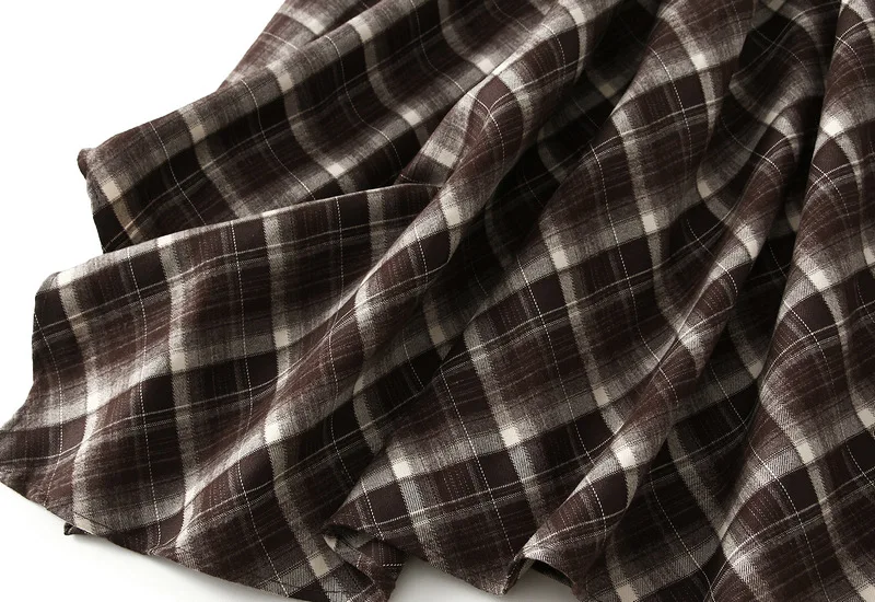 French Vintage Plaid Wrap Skirts for Women Autumn High Waist Pleated A-Line Maxi Skirts Irregular Long Skirts Female Clothing