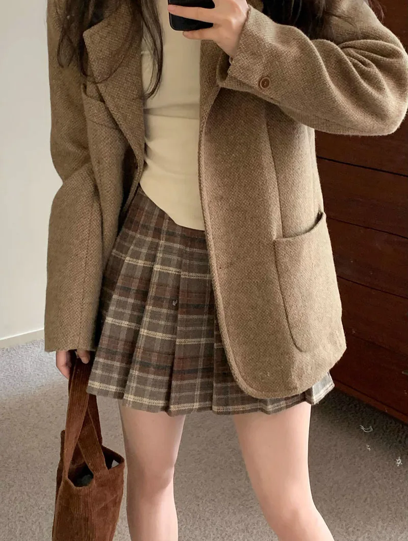 Preppy Style Plaid Pleated Skirt Women Fall Winter High Waist Woolen Mini Skirt Japanese School Uniforms Kawaii Y2K Jk Skirts
