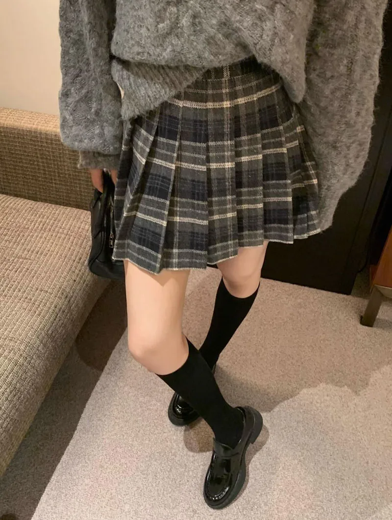 Preppy Style Plaid Pleated Skirt Women Fall Winter High Waist Woolen Mini Skirt Japanese School Uniforms Kawaii Y2K Jk Skirts