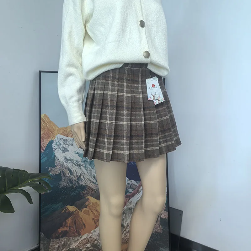 Preppy Style Plaid Pleated Skirt Women Fall Winter High Waist Woolen Mini Skirt Japanese School Uniforms Kawaii Y2K Jk Skirts