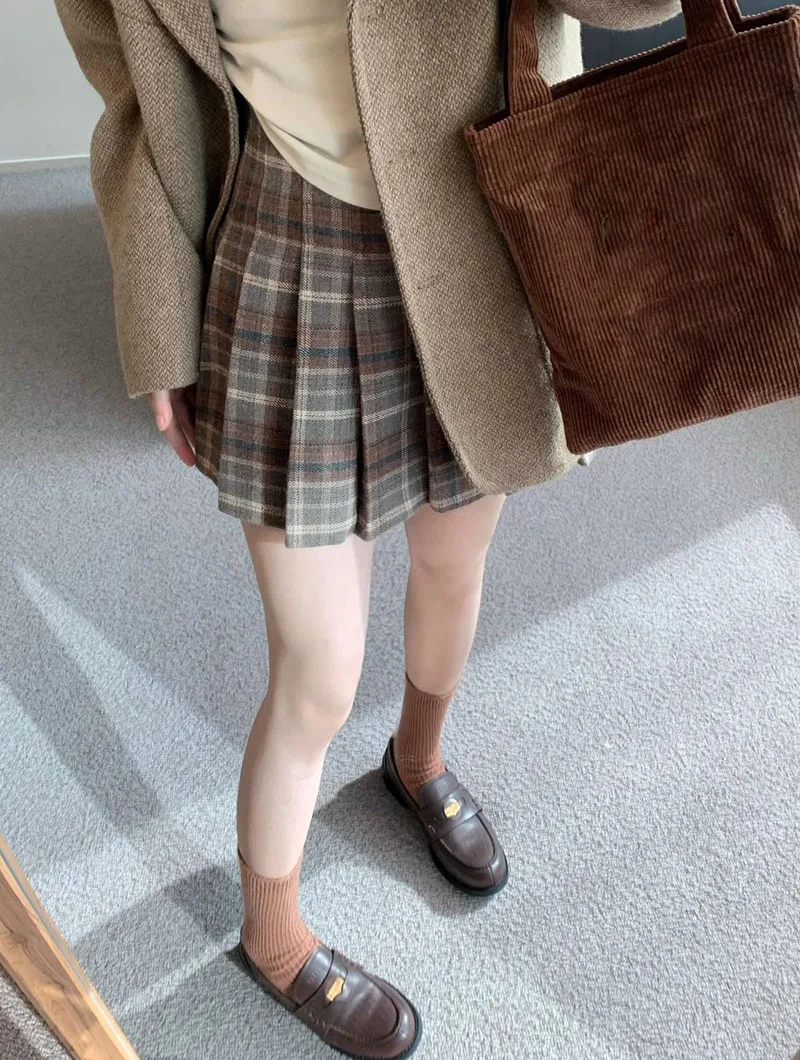 Preppy Style Plaid Pleated Skirt Women Fall Winter High Waist Woolen Mini Skirt Japanese School Uniforms Kawaii Y2K Jk Skirts