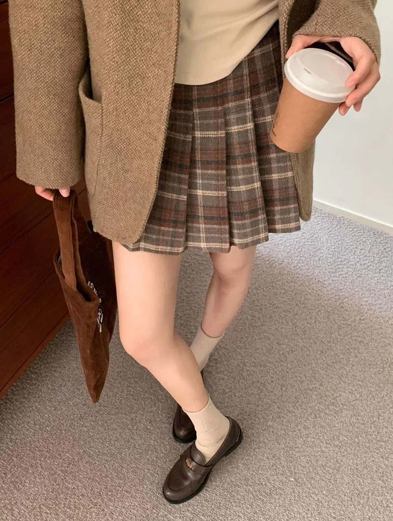 Preppy Style Plaid Pleated Skirt Women Fall Winter High Waist Woolen Mini Skirt Japanese School Uniforms Kawaii Y2K Jk Skirts