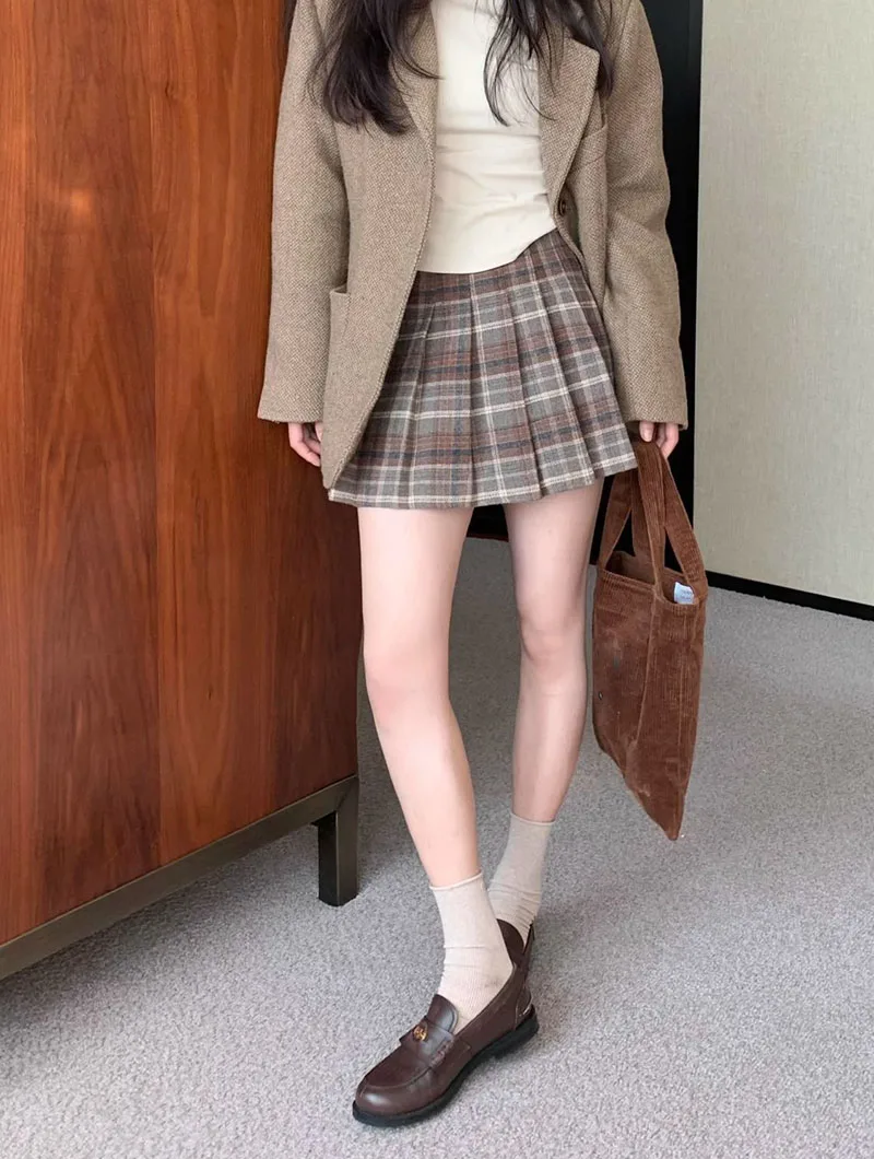 Preppy Style Plaid Pleated Skirt Women Fall Winter High Waist Woolen Mini Skirt Japanese School Uniforms Kawaii Y2K Jk Skirts