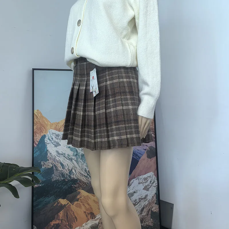 Preppy Style Plaid Pleated Skirt Women Fall Winter High Waist Woolen Mini Skirt Japanese School Uniforms Kawaii Y2K Jk Skirts