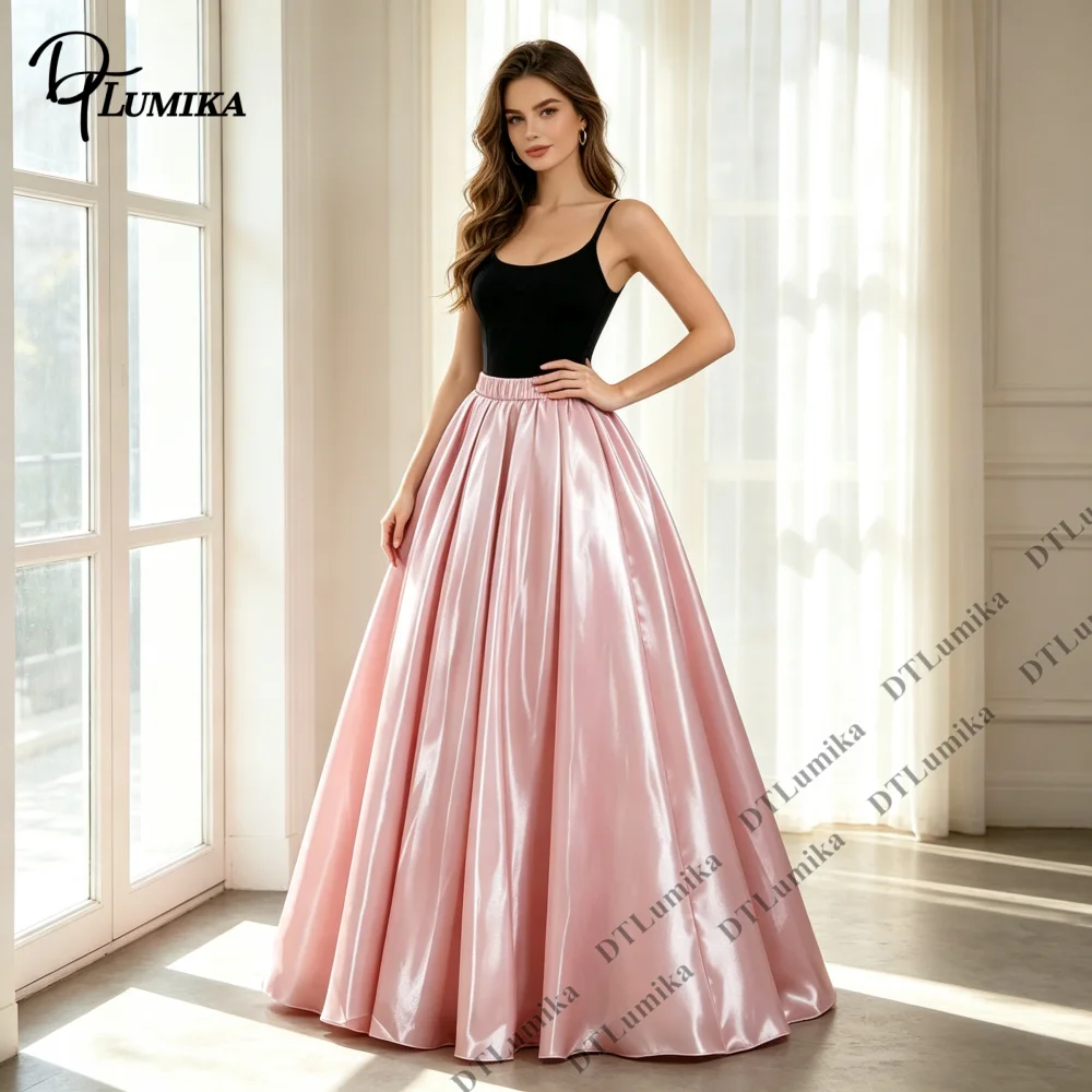 Glossy Satin Elastic Waist Maxi Skirt Women Customized High Waist Flared Long Skirts Wedding Guest Prom Evening Formal Occasion