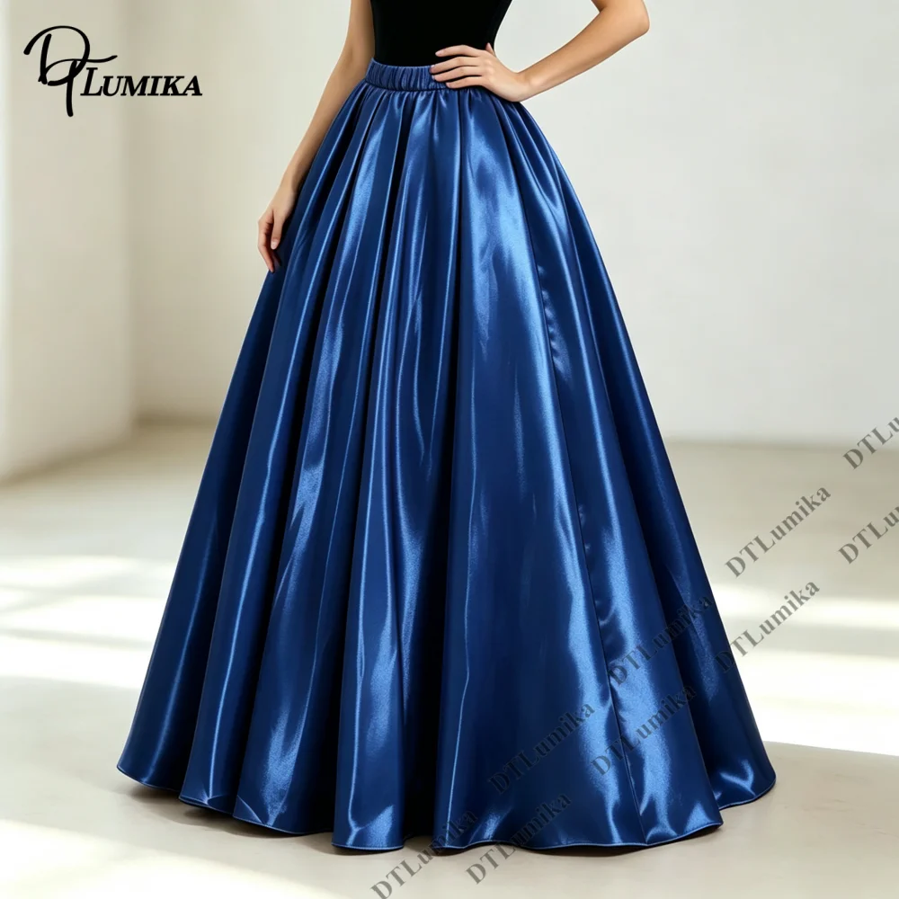 Glossy Satin Elastic Waist Maxi Skirt Women Customized High Waist Flared Long Skirts Wedding Guest Prom Evening Formal Occasion